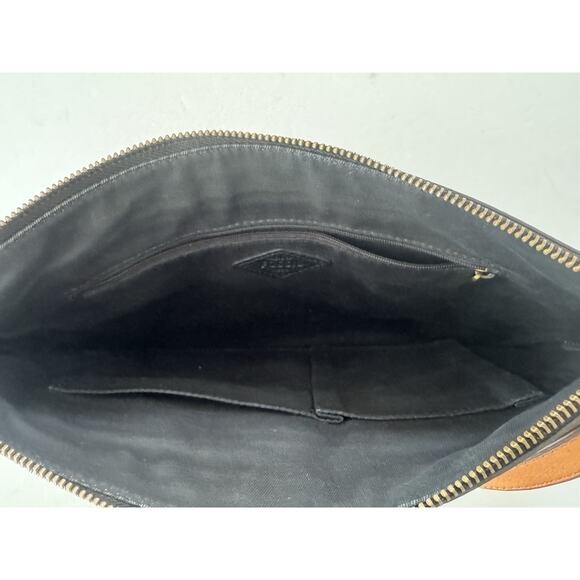Fossil Crossbody Bag Messenger Black Tan Leather Top Zip Pockets Adjustable - Picture 14 of 16